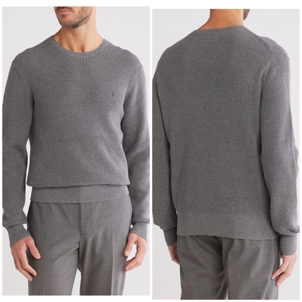 AllSaints Sweater Mens Rias Crew Neck Waffle Knit Long Sleeve Gray Sz XS